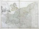 Daniel Friedrich Sotzmann, Karte von der Mark Brandenburg..., Szczegółowa mapa Brandenburgii i Pomorza, ok. 1800 r. miedzioryt kolorowany, papier naklejony na płótno, wym. 54