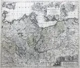 Matthäus Seutter, Marchionatus Brandenburgensis Ducatus Pomeraniae et Ducatus Mecklenburgicus, Mapa Brandenburgii, Meklemburgii i Pomorza, Augsburg, ok. 1740 r. miedzioryt kolorowany, wym. 49