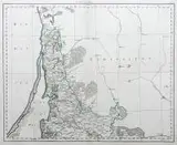 Anton Amon, Ost Preussen I.-V. Bl., Mapa Prus Wschodnich złożona z pięciu odrębnych arkuszy, pochodzących z dzieła F. A. Schraembla „Allgemeiner Grosser Atlass”, wyd. P. J. Schalbacher, Wiedeń 1787-1788 miedzioryty kolorowane liniowo w