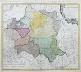 Spadkobiercy Homanna, Mappa Geographica Regni Poloniae..., Mapa Polski z 1750 r., piąta płyta, wyd. Spadkobiercy Homanna, Norymberga 1773 r. miedzioryt kolorowany, wym. arkusza 49