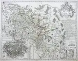 Georges Louis Le Rouge, Theatre de la Guerre en Silesie Nouvelle Carte…, Mapa Śląska z okresu I wojny śląskiej (1740-1742), w lewym dolny rogu plan Wrocławia, Paryż 1741 r. miedzioryt kolorowany, wym. 50