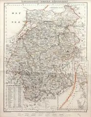 Friedrich Handtke, Regierungs-Bezirk Königsberg, Mapa Rejencji Królewieckiej, pochodząca z Hand-Atlas des Preussischen Staates, wyd. Carl Flemming, Głogów 1846 r. litografia, wym. 42