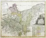 Franz Ludwig Güssefeld, Der nördliche Theil des Obersächsischen Kreises oder die Mark Brandenburg…, Mapa Marchii Brandenburskiej i Pomorza z zaznaczonymi powiatami, wyd. Spadkobiercy Homanna, Norymberga 1780 r. miedzioryt kolorowany w epoce, wym. 48