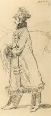 Stanisław Sawiczewski, Kobieta w zimowym płaszczu, 1916 r., 1916, ołówek, papier