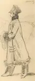 Stanisław Sawiczewski, Kobieta w zimowym płaszczu, 1916 r., 1916, ołówek, papier