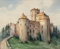Julian Fałat, Zamek w Niedzicy, 1913 r., 1913, akwarela, papier