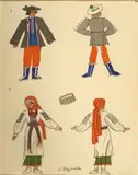 Zofia Stryjeńska, Stroje ludowe ze Lwowa, plansza nr 12, litografia kolorowana, papier, 47