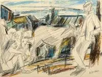 Odpoczynek by Henri Epstein, ołówek, pastel, papier, 22, sold Jan 2018