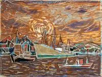 Kazimierz Ostrowski, Port w Gdyni, tempera, gwasz, papier