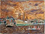 Kazimierz Ostrowski, Port w Gdyni, tempera, gwasz, papier