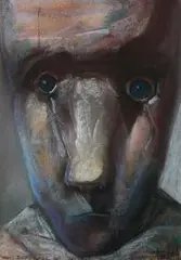 Stasys Eidrigevičius, Płaczący klaun, pastel, papier