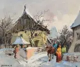 Na targu w Kazimierzu zimą, 1988 r. by Stanisław Jan Łazorek, 1988, olej, płótno, sold Dec 2017