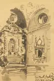 Wiktor Zin, Wnętrze kościoła, 1965 r., 1965, tusz lawowany, papier