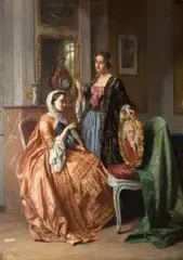 Jean Carolus, Scena w salonie, 1858 r., 1858, olej, deska parkietowana