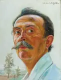 Autoportret, 1928 r. by Wlastimil Hofman, 1928, olej, płótno naklejone na tekturę, 38, sold Nov 2017