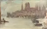 Gdańsk by Marian Mokwa, olej, płótno, sold Nov 2017
