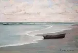 Nad brzegiem by Marian Mokwa, olej, płótno, sold Nov 2017