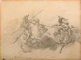 Juliusz Kossak, Potyczka, ołówek, papier