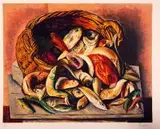 Martwa natura z rybami by Moïse Kisling, litografia barwna, papier, sold Oct 2017