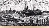 ORP Gryf w Port Said by Henryk Baranowski, linoryt, papier, 20, sold Oct 2017