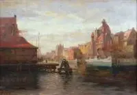 Reinhold Bahl, Widok na Długie Pobrzeże w Gdańsku, 1945 r., 1945, olej, płótno