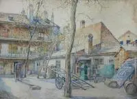 Feliks Franicz, Krakowskie podwórze, 1921 r., 1921, akwarela, papier