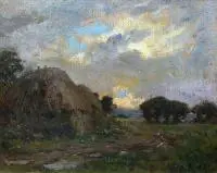 Alfred Philippe Roll, Pejzaż wiejski, olej, tektura, 25