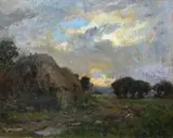 Alfred Philippe Roll, Pejzaż wiejski, olej, tektura, 25