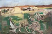 Kazimierz Sichulski, Odpoczynek podczas orki, pastel, płyta