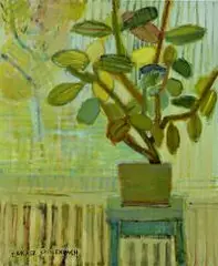 Łukasz Breitenbach, Rododendron w zielonej donicy, 2017, 2017, olej, płótno