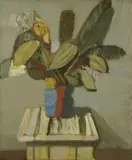 Liście fikusa w pasiastym wazonie, ok. 1957 by Artur Nacht-Samborski, 1957, olej, płótno, sold Sep 2017