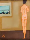 Akt we wnętrzu, około 1965 r. by Jerzy Nowosielski, olej, płótno, 79, sold Sep 2017