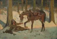 Jerzy Kossak, Ranny ułan, 1940 r., 1940, olej, tektura, 33
