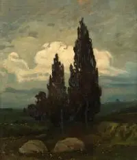 Stanisław Biechoński, U schyłku dnia, 1937 r., 1937, olej, sklejka