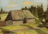 Teresa Kulejowska, Szałas na Bukowinie, 1931 r., 1931, olej, tektura, 35