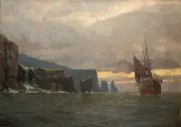Michael Zeno Diemer, Przy skałach, olej, plótno