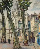 Place de la Cathedrale (katedra w Carpentras) by Mela Muter, olej, płyta, sold Aug 2017
