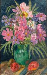 Emil Krcha, Kwiaty w wazonie, 1941 r., 1941, olej, tektura, 54