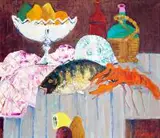 Jan Szancenbach, Martwa natura z rakiem i rybą, 1997 r., 1997, olej, płótno