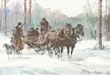 Scena z polowania by Władysław Chmieliński, olej, tektura, sold Jul 2017