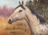Głowa konia,1938r by Jerzy Kossak, olej, płyta, sold Jul 2017