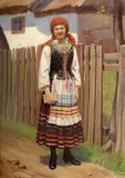 Jan Władysław Barański, Dziewczyna w czerwonej chustce, olej, płótno