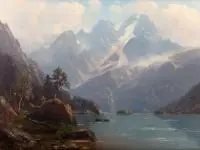 Carl Schultze, Pejzaż z jeziorem, 1907 r., 1907, olej, płótno