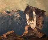 Johan Georg Arnold, Kapliczka w górach, olej, płótno, 60
