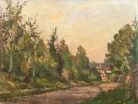 Stefan Domaradzki, Leśna droga, 1948 r., 1948, olej, papier