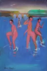 David Pataraia, Kąpiące się w stawie, 2017, 2017, olej, płótno