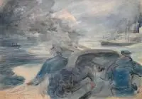 Marian Mokwa, W zatoce gdańskiej, 1939 r., 1939, akwarela na podrysowaniu ołówkiem, gwasz, papier, 46
