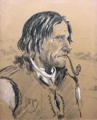 Leon Wyczółkowski, Portret górala z fajką, kredka, tektura