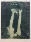 Jan Rembowski, Walka ze smokiem lub Zabicie bestii, 1909 r., 1909, akwaforta i akwatinta barwna, papier, 26
