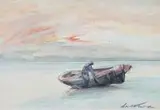 Łódź by Marian Mokwa, akwarela na podrysowaniu ołówkiem, papier, 14, sold Jun 2017